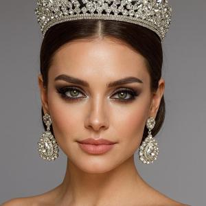 High Zircon Bridal Tiara and Earring Set ''Majestic Radiance''