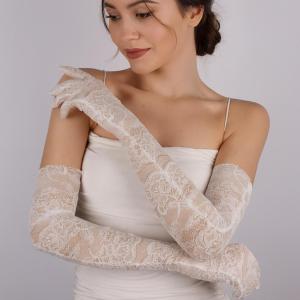 White Long Lace Bridal Gloves "Flora"