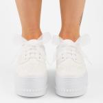 Bridal Lace & Pearl Platform Sneakers – Comfortable Wedding Shoes